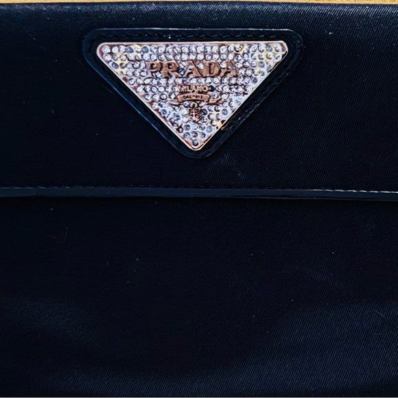 Prada Handbags - Prada Black wallet,with Crystal-Studded Triangle Logo